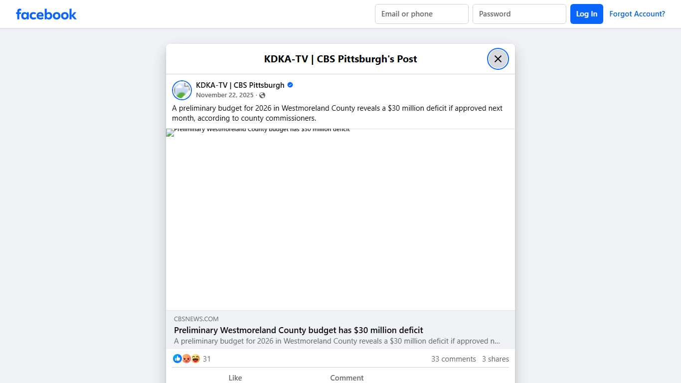 A preliminary budget for 2026... - KDKA-TV CBS Pittsburgh Facebook