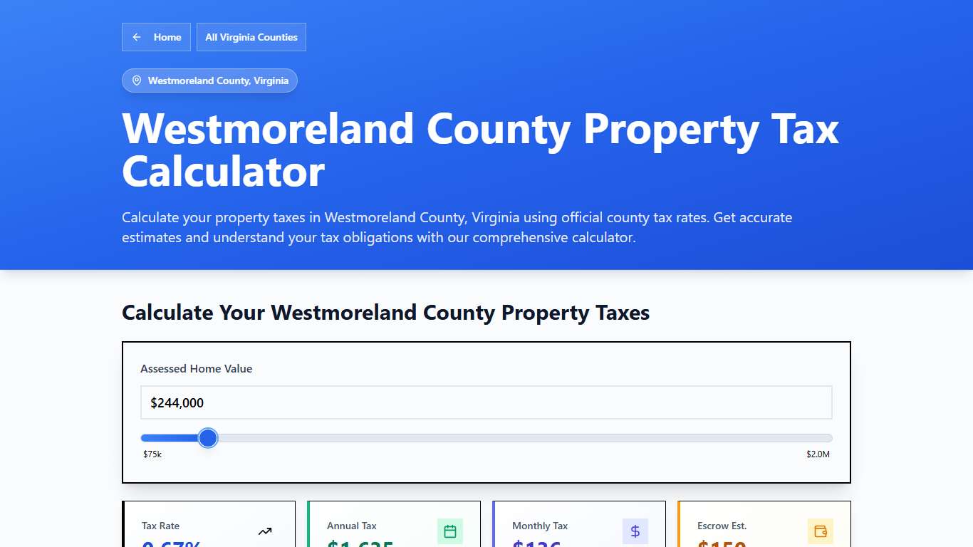 Westmoreland County, VA Property Tax Calculator 2025-2026